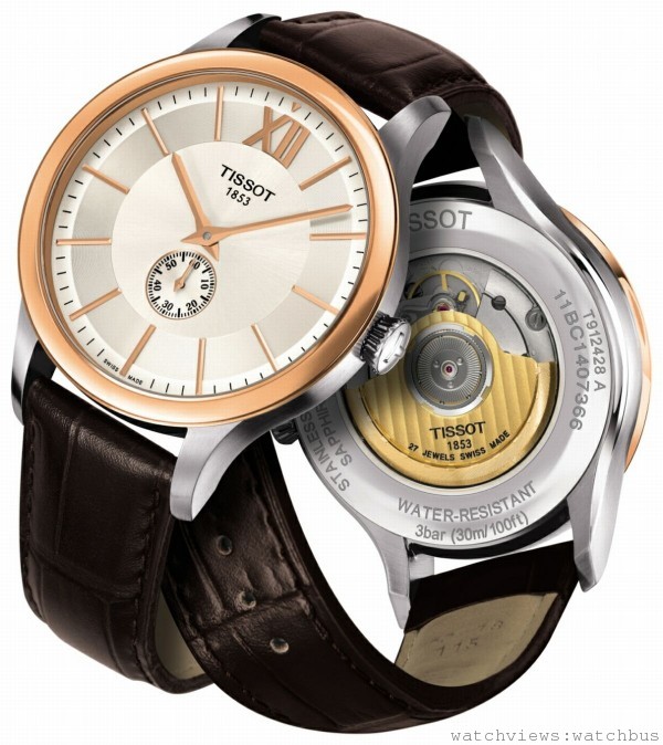 TISSOT Classic 18K玫瑰金男裝自動腕錶,建議售價NT$56,200