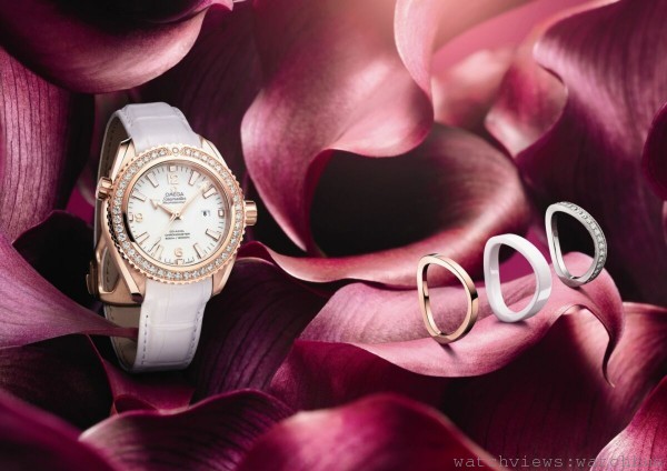 OMEGA全新珠寶 Aqua swing系列-左起腕錶NTD936,400、戒指NTD19,700、戒指NTD6,700、戒指NTD78,600