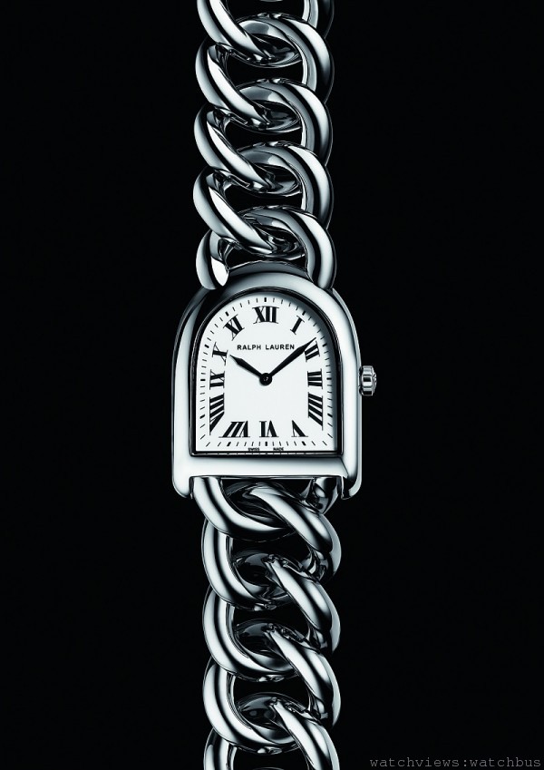 Stirrup Steel Link 小型精鋼腕錶，不鏽鋼錶殼，時、分，不鏽鋼鍊 帶。