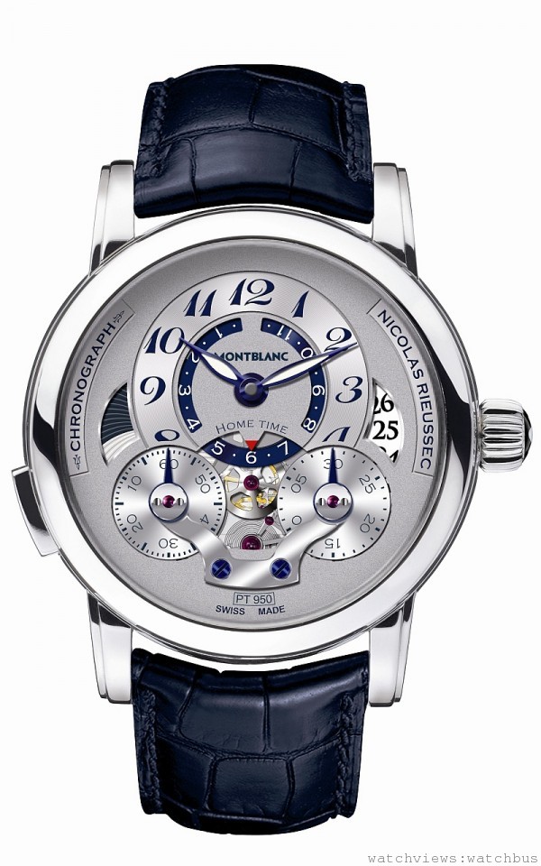 萬寶龍Nicolas Rieussec系列鏤空雙時區計時腕錶限量版，全球限量50只，價格NT$1,988,000。 