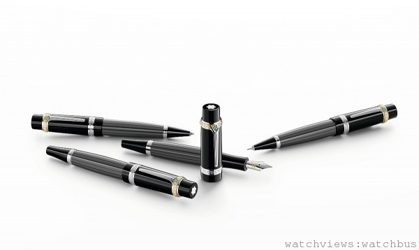 7.109298 萬寶龍2013年作家系列限量書寫工具-巴爾札克(Honor_ de Balzac) 紀念套組，價格NT$76,500。(左上)原子筆、(左中)鋼筆、(左下)鋼珠筆、(右)自動鉛筆。