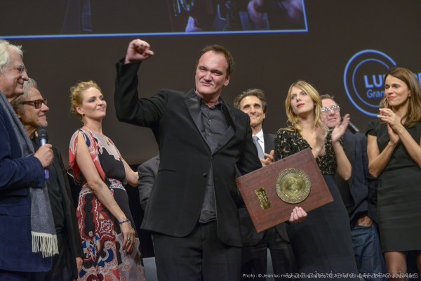 Q. Tarantio獲頒2013年Lumiere award，與B. Tavernier, H. Keitel, U. Thurman, L. Bender, M. Laurent, T. Roth & A. Fili共同慶祝