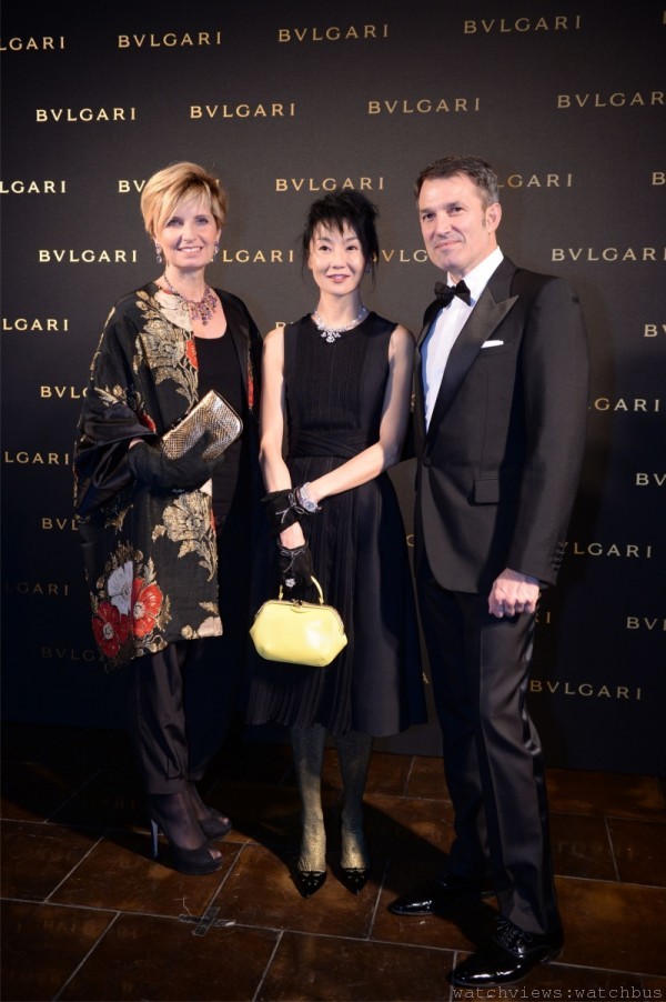 左起；寶格麗品牌傳訊副總裁Sabina BELI 與國際巨星張曼玉與大中華總裁Lelio Gavazza。