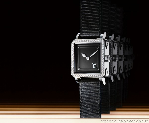 EMPRISE腕錶系列，不鏽鋼錶殼，黑色小牛皮羅緞紋錶帶