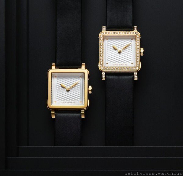 EMPRISE腕錶系列，18K黃金或不鏽鋼錶殼，鑲鑽款式鑲有76顆鑽石，黑色絲緞錶帶