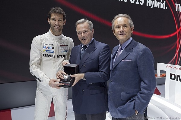 蕭邦聯合總裁Karl Friedrich Scheufele(中) 與賽車傳奇人物 Jacky Ickx (右)和賽車車手 Mark Webber(左)