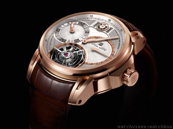 艾力克斯佩戴的ANTOINE MARTIN陀飛輪萬年曆腕錶，玫瑰金款式，NT$5,980,000