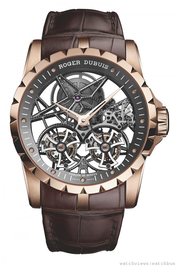 Excalibur 鏤空雙飛行陀飛輪腕錶，建議售價： NT$ 10,335,000。