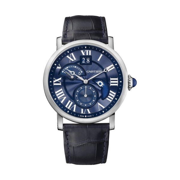 18K白金錶殼，直徑42毫米，藍色錶盤裝飾陽光射線飾紋，藍寶石水晶透明錶背，鱷魚皮錶帶，18K白金折疊錶扣，1904-FU MC型自動上鏈機芯。
