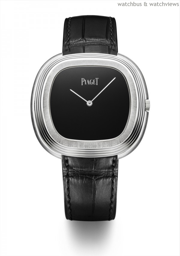 Black Tie復古靈感腕錶，40×45毫米，18K白金腕錶，縞瑪瑙錶盤，伯爵製534P自動機芯，黑色鱷魚皮錶帶。