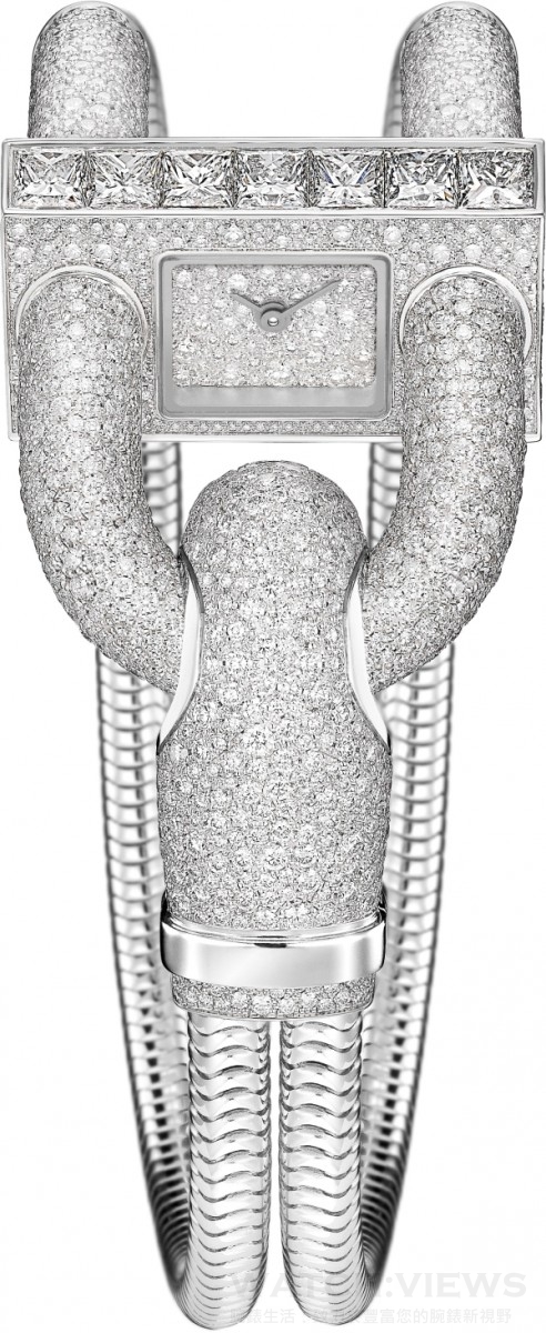 Cadenas Pavée Bracelet Or金質錶鍊配全鋪鑲鑽石腕錶，白K金、鑽石、石英機芯。