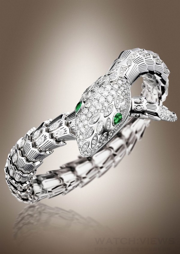 單品圖(1)._BVLGARI Serpenti 頂級珠寶腕錶(白k金.祖母綠.鑲鑽)