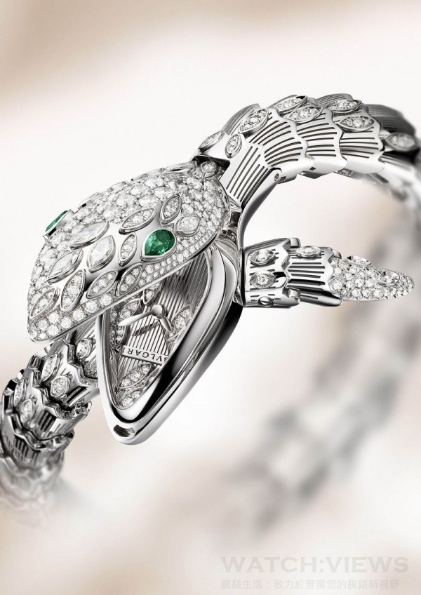 單品圖(2)._BVLGARI Serpenti 頂級珠寶腕錶(白k金.祖母綠.鑲鑽)