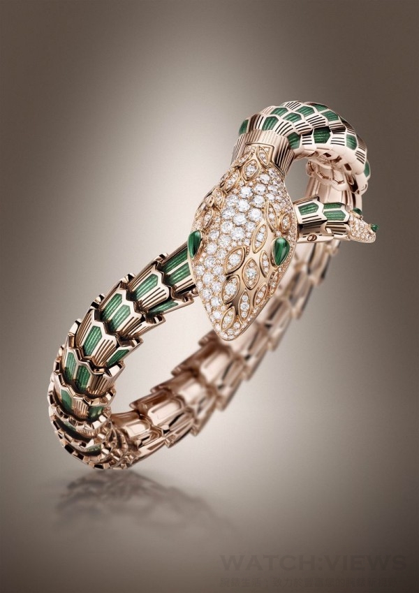單品圖(5)._BVLGARI Serpenti 頂級珠寶腕錶(玫瑰金.祖母綠.琺瑯.鑲鑽)