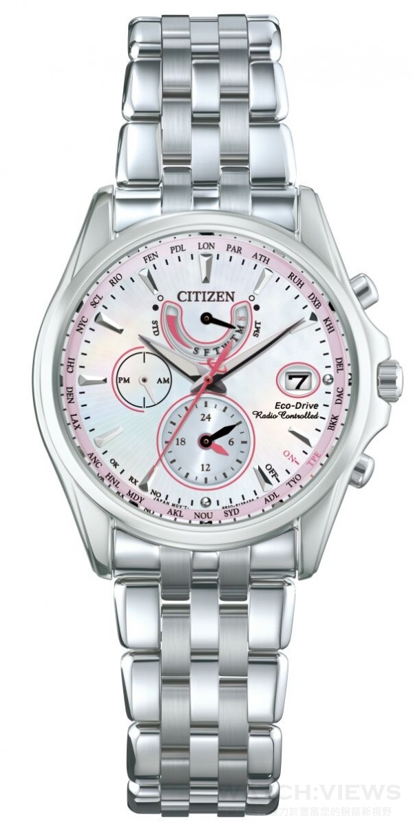 CITIZEN x HEBE聯名錶款為光動能電波女錶 FC0018-53D定價為NTD22500