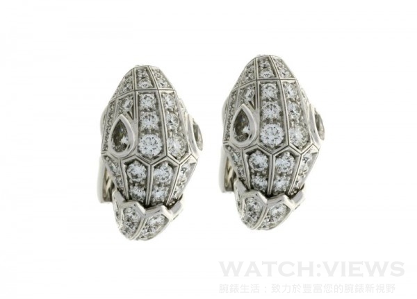 BVLGARI耳環單品，SERPENTI系列頂級珠寶耳環，白K金鑲嵌明亮型切割圓鑽與密鑲鑽石(3.87 CT)。