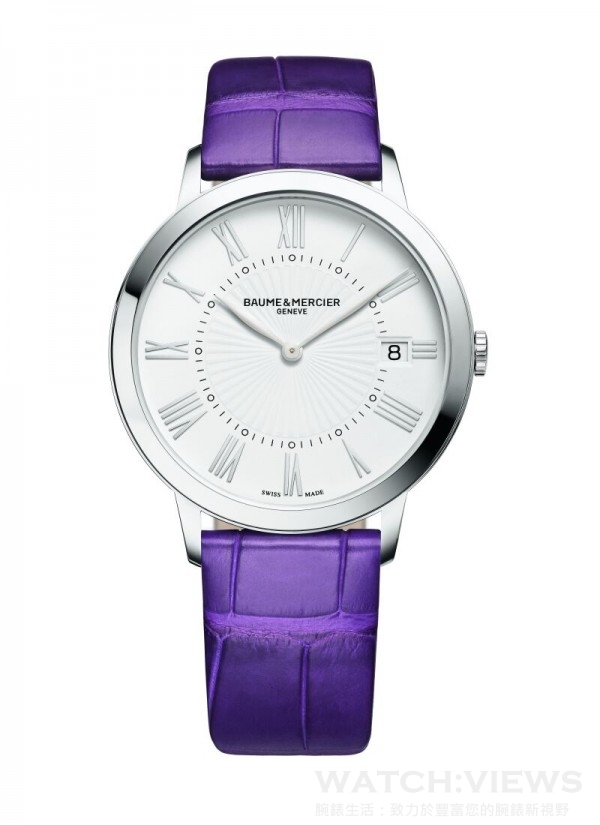 克萊斯麥系列女裝精鋼腕錶Ref.10224，搭配紫色鱷魚皮錶帶。