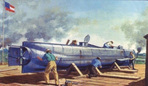 Hunley，photo courtesy of "The World Encyclopedia of Submarines" 。