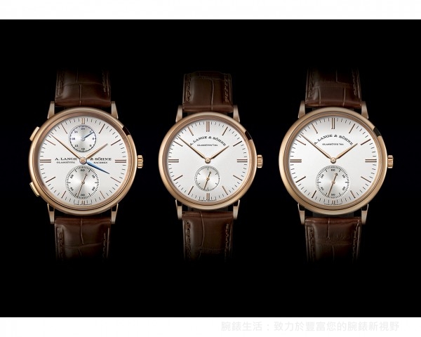 左起分別為Saxonia Dual Time、Saxonia和Saxonia Automatic腕錶。