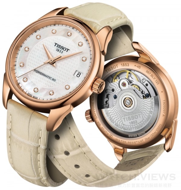 Vintage腕錶系列，18K玫瑰金錶殼，瑞士製造Powermatic 80自動上鏈機芯，透明底蓋，抗磨損藍寶石水晶鏡面，防水30米，皮革錶帶搭配按鈕式蝴蝶釦。