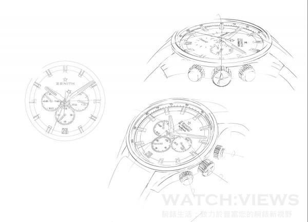 El Primero Sport腕錶中置「劍形」時針和分針造型突出，讀時清晰方便。計時盤小秒針也採用琢面設計，忠實延續這款腕錶獨特的美學風格。三個計時盤的位置均經過仔細設計，以確保最佳可讀性。