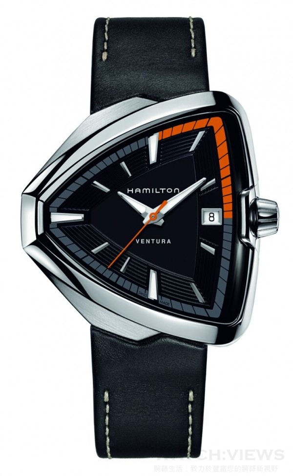Ventura80 Elvis周年紀念款石英腕錶，不鏽鋼錶殼，錶徑42.5x44.6毫米，時、分、秒、日期，F06.111石英機芯，防水50 米，不鏽鋼、黑色橡膠或牛皮錶帶。 