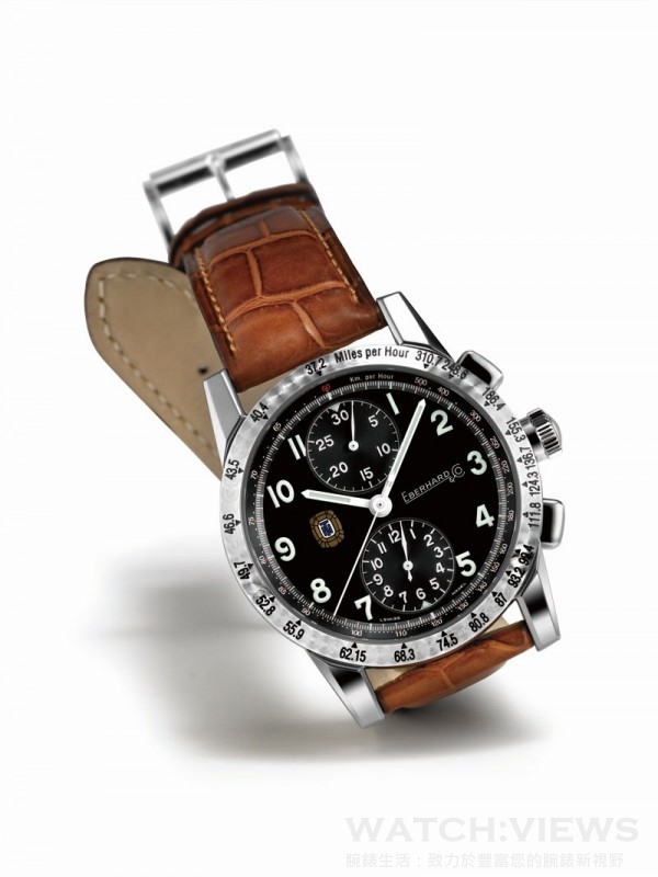 Tazio Nuvolari計時腕錶，紀念義大利傳奇賽車手的計時碼錶，不鏽鋼錶殼，錶徑39.5毫米，時、分指示、計時碼錶、測速儀、夜光指針，ETA 7750自動上鍊機芯，藍寶石水晶鏡面，鱷魚皮錶帶，防水30米。