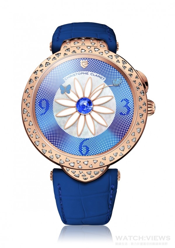 兩種款式的Marguerite腕錶以「雪花鑲嵌」的工藝手法優雅演繹。100顆不同大小的鑽石像精緻的雪花一樣隨意地分佈於錶圈或錶耳之上。另外兩款「香檳鑲嵌」的款式也鑲嵌了100顆不同大小的鑽石，大部分集中鑲嵌於錶殼的底部，並於錶圈的上半部分及位於于12時的錶耳隨意分佈，令人聯想起香檳的汽泡，為腕錶締造了輕盈、空靈的外觀。