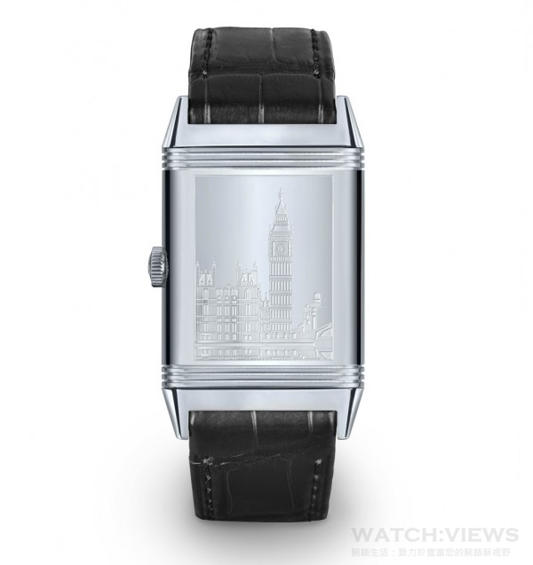 Grande Reverso Ultra Thin 1931大型超薄翻轉倫敦旗艦店特別版的錶背裝飾著由Janek Deleskiewicz親手刻製的威斯敏斯特宮（Palace of Westminster）及著名的大笨鐘（Big Ben）圖案。