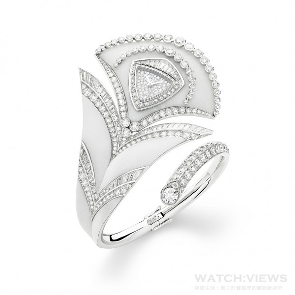 PLUME DE PAON孔雀羽毛高級珠寶腕錶，石英機芯，大理石，525顆鑽石。