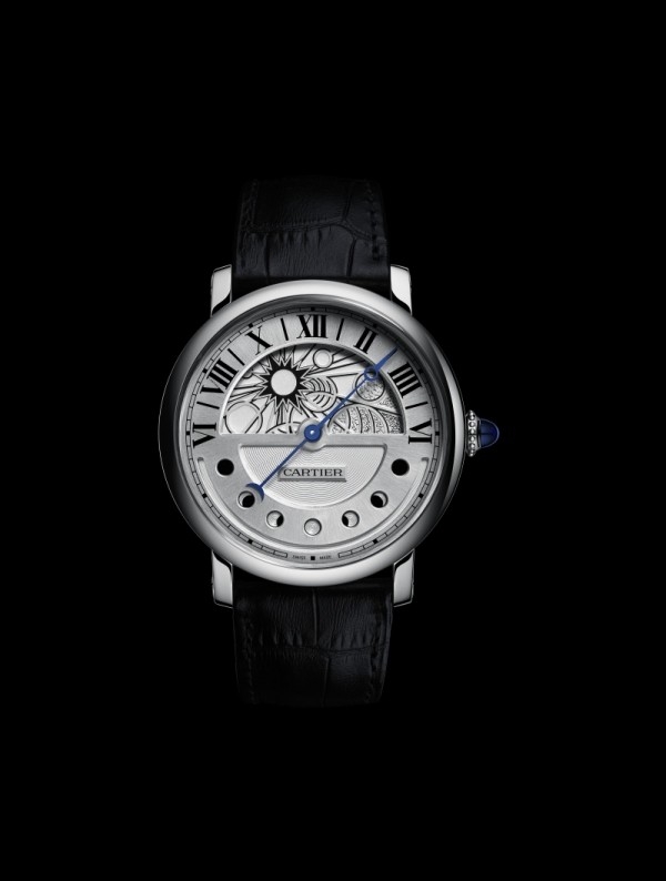 Rotonde de Cartier晝夜顯示月相腕錶，早上十點，最近一次新月