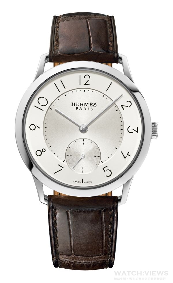 Slim d’Hermès 超薄機械腕錶，錶徑39.5毫米，參 考售價 NTD 254,400。