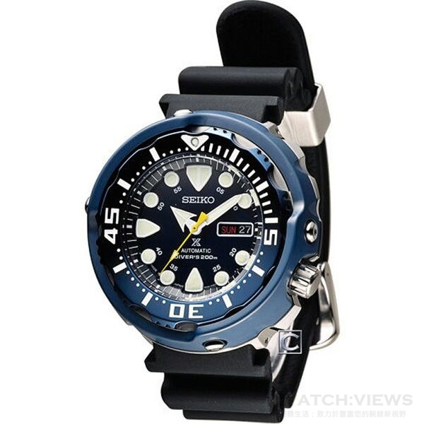 Seiko Diver潛水錶，型號SRP655J1 ，Diver200米潛水等級防水，不鏽鋼錶殼+陶瓷外框，4R36機械機芯，強化礦石玻璃鏡面，50周年特別款(附特殊盒)，訂價NTD21,000元。