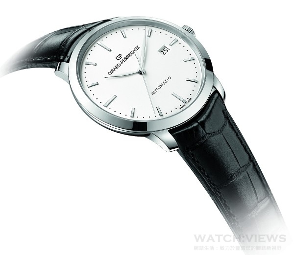 GP 1966精鋼腕錶，不鏽鋼錶殼，錶徑40毫米，時、分、中央秒針、日期，GP03300-0030自動上鍊機芯，動力儲能46小時以上，防水30米，鱷魚皮錶帶。