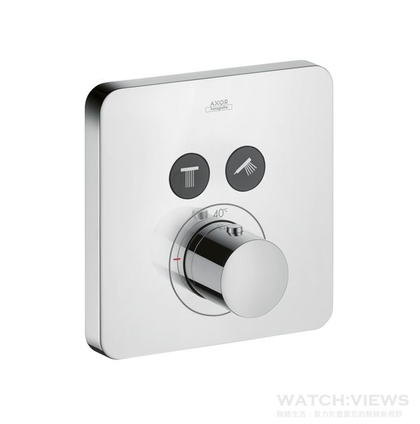 淋浴設備搭配Hansgrohe 的 Select Thermostat 技術，輕鬆按壓出水模式轉換的圖示按鈕，即可輕鬆控制手持、側噴和沖淋等不同功能。