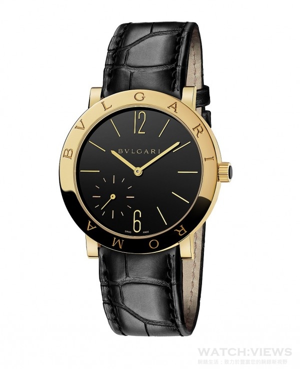 寶格麗Bulgari Roma Finissimo超薄小三針腕錶40週年紀念款(黃金款)，約新台幣827,000元。