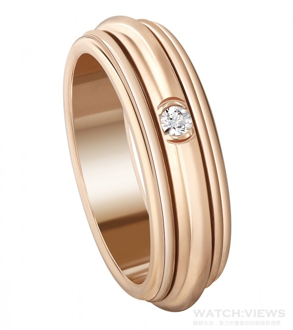 Possession 18K玫瑰金鑽石指環，鑲嵌1顆圓形美鑽 (約重0.04克拉)，型號G34P6A00，台幣參考售價81,000元起。