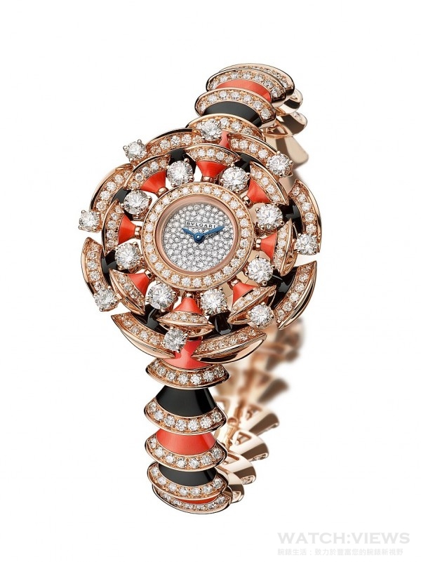 BVLGARI  Diva玫瑰金彩寶鑲鑽腕錶，型號102422，價格請店洽。