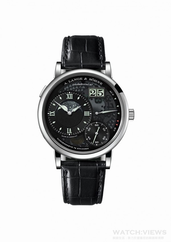 Grand Lange 1 Moon Phase “Lumen”腕錶，950鉑金錶殼，錶徑41毫米，時、分、小秒針、大日期視窗、月相顯示，L095.4型手上鏈機芯，72小時動力儲存，限量200枚。 