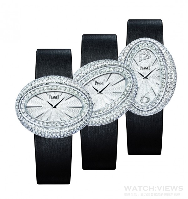 Limelight Magic Hour旋轉腕錶，18K白金錶殼，鑲嵌331顆圓形美鑽(約5.27克拉)，白色掐絲琺瑯彩繪錶面，時、分指示，搭載伯爵製56P石英機芯 G0A35099，台幣參考售價2,250,000。
