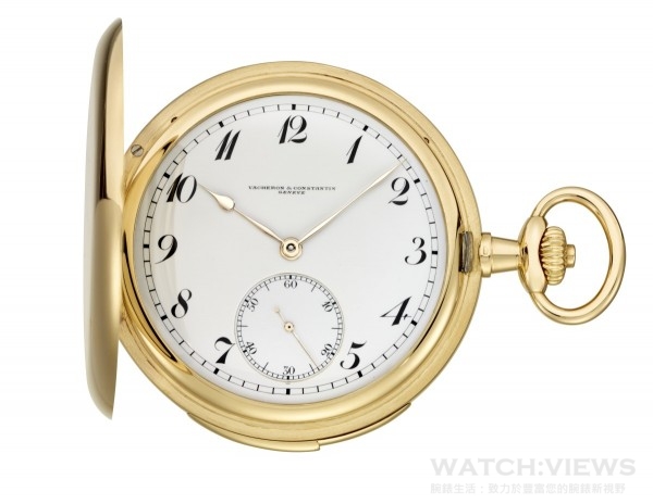 “Vacheron Constantin Les Collectionneurs”系列展品編號11827：1913年，18K黃金懷錶， 三問Minute repeater，琺瑯(enamel)面盤，獵人式錶殼，建議售價NTD2,820,000。