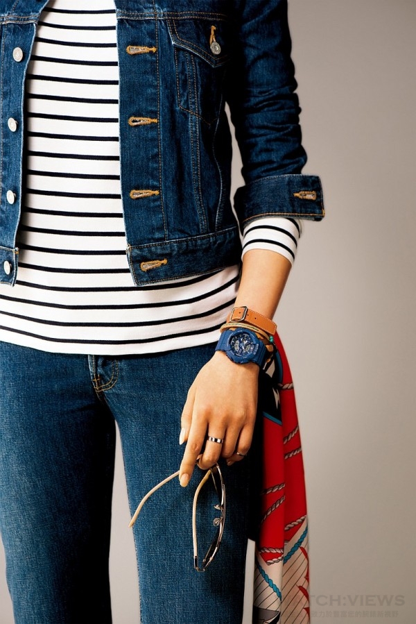 BABY-G 2016全新「丹寧」系列錶款完美的融入丹寧布料元素，深淺不一的丹寧色調，讓丹寧不僅只能運用在服裝單品上，連手錶也要大玩丹寧混搭風，利用錶款與服裝不同色調的丹寧混搭，展現出今年春季街頭潮流風範。