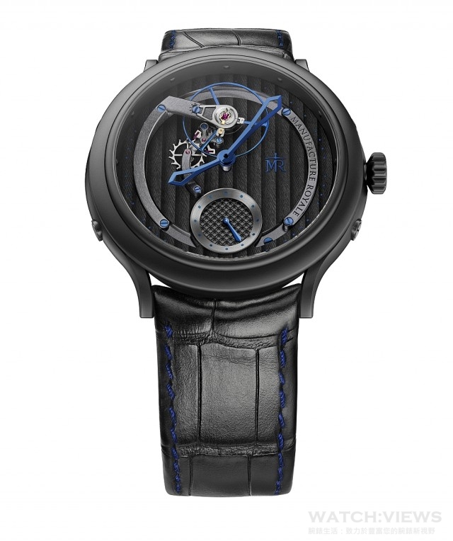 1770 Voltige Plume Noire (Black Feather)腕錶，黑色PVD處理的精鋼錶殼，錶徑45毫米，時、分、小秒針，6點鐘位置小秒盤tamis網格裝飾，MR05自動上鏈機械機芯，動力儲存40小時，夾板和錶橋全手工裝飾，藍寶石水晶玻璃鏡面，鱷魚皮錶帶，限量38只。