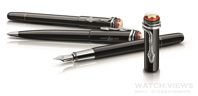 萬寶龍紅與黑 Rouge & Noir 系列經典黑特別款書寫工具： (上至下) 鋼珠筆，NT$17,400；原子筆，NT$14,400；鋼筆，NT$22,900。