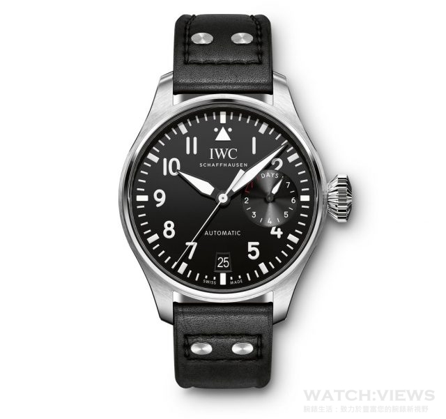 Big Pilot's Watch 不鏽鋼錶殼，錶徑46毫米，時、分、秒，日期顯示，7日動力儲存指示，51111自動機芯，藍寶石水晶鏡面，底蓋鐫刻Ju-52圖騰，防水60米，搭配Santoni皮錶帶。建議售價：NT$ 449,000