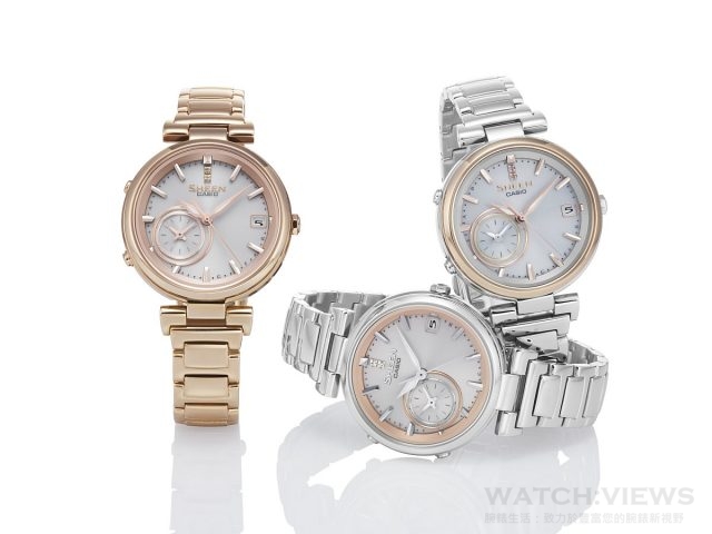 CASIO SHEEN TIME RING系列全新藍牙錶款備有雙錶盤世界時間設計，輕鬆掌握兩地時間 。