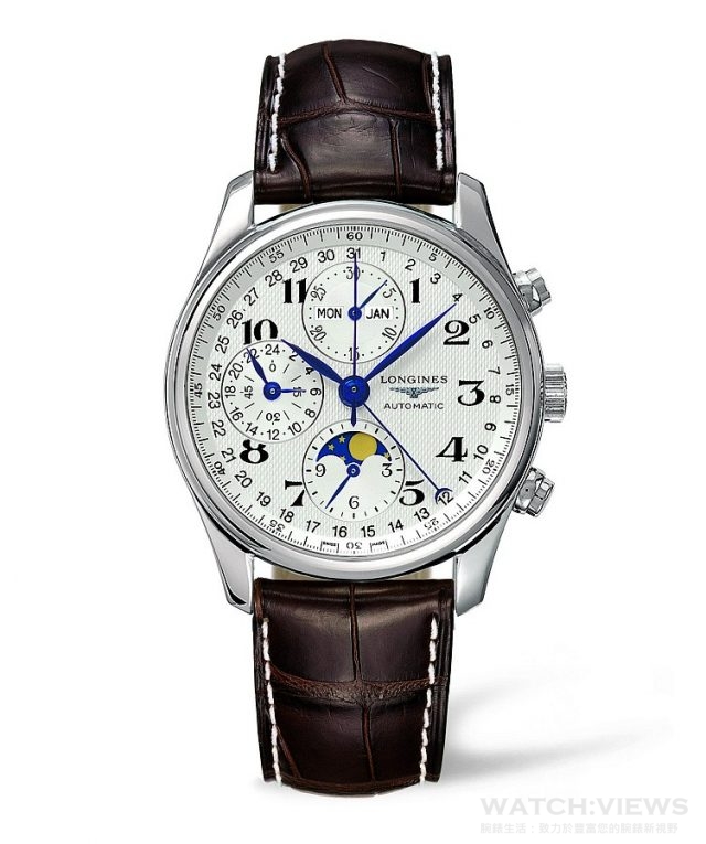 浪琴表巨擘系列42 毫米全日曆月相計時碼錶，建議售價 NT$111,000
