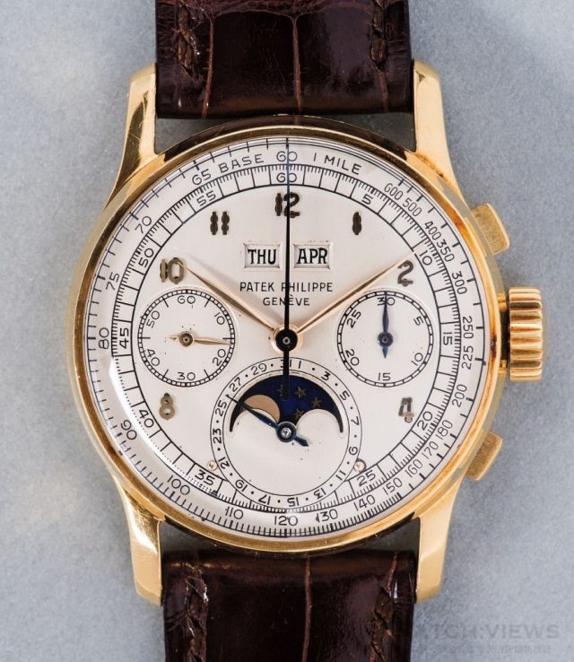 百達翡麗自1941年開始生產第一款萬年曆計時碼錶Ref. 1518，至1954年約共生產281只，'圖為黃金錶殼版本。