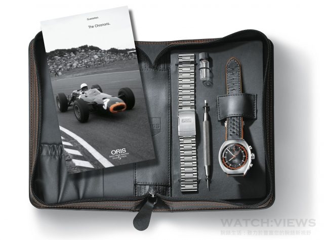 Chronoris combines the style of the 1970 original with the latest developments in High-Mech technology. This includes the additional minute counter positioned at 12 o’clock, tachymeter scale on the inner dial ring, and the Quick Lock system to secure the big crown. The black and orange leather strap emphasises the sports styling of the chronograph