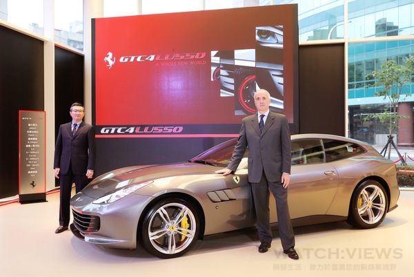 臺灣法拉利品牌總經理 劉冠甫（左）及臺灣蒙地拿總經理 Fabrice de Murat出席Ferrari法拉利GTC4Lusso新車發表。